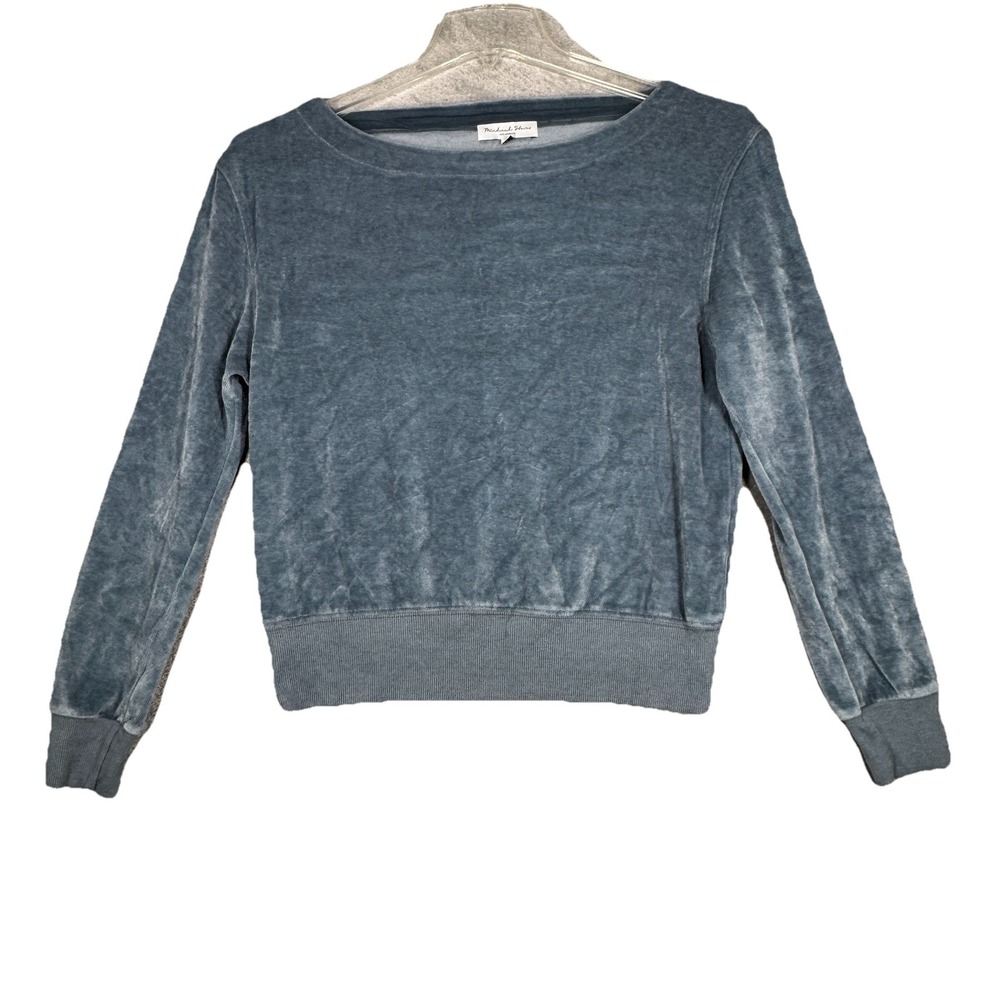 Michael Stars Shirt Womens Small Blue Velour Sweatshirt Cropâ Casual Streetwear